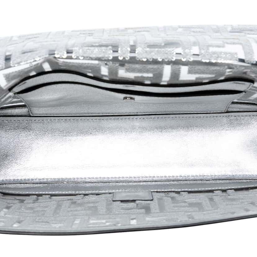Fendi Nicki Minaj Medium Sequined PVC FF 1974 Baguette Satchel Silver Good condition - Model View