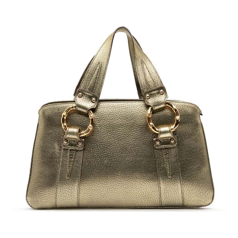 Gucci Metallic Calfskin Metal Bamboo Handbag Gold Leather Very good condition - Front View