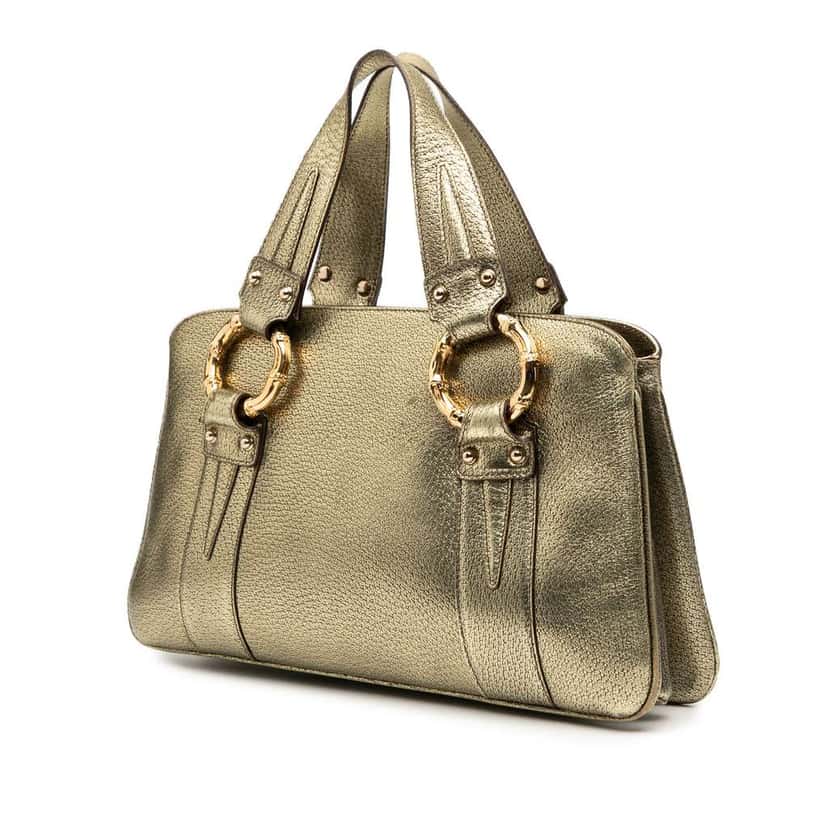 Gucci Metallic Calfskin Metal Bamboo Handbag Gold Leather Very good condition - Back View