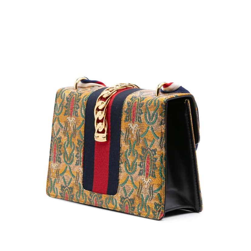 Gucci Small Canvas Brocade Sylvie Satchel Gold Canvas Good condition - Back View