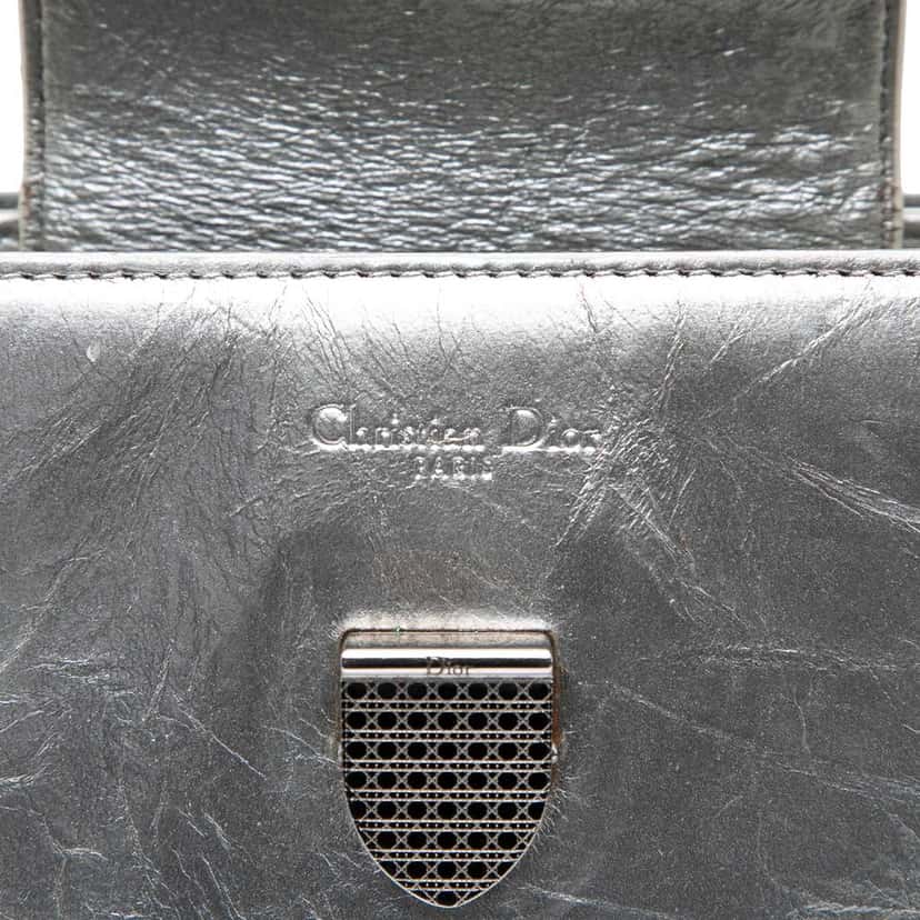 Dior Medium Metallic Crinkled Calfskin Diorever Satchel Silver Leather Good condition - Box View