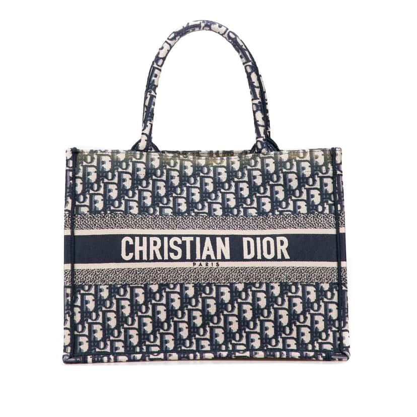 Dior Medium Oblique Canvas Book Tote Blue Canvas Good condition - Front View