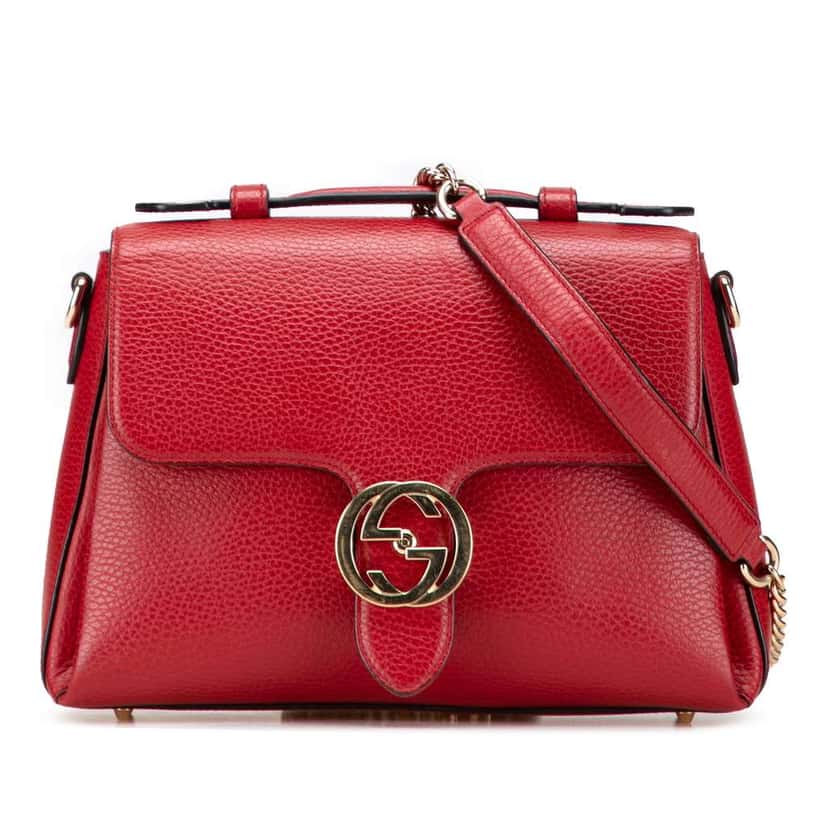 Gucci Small Dollar Calf Interlocking G Satchel Red Leather Very good condition - Front View