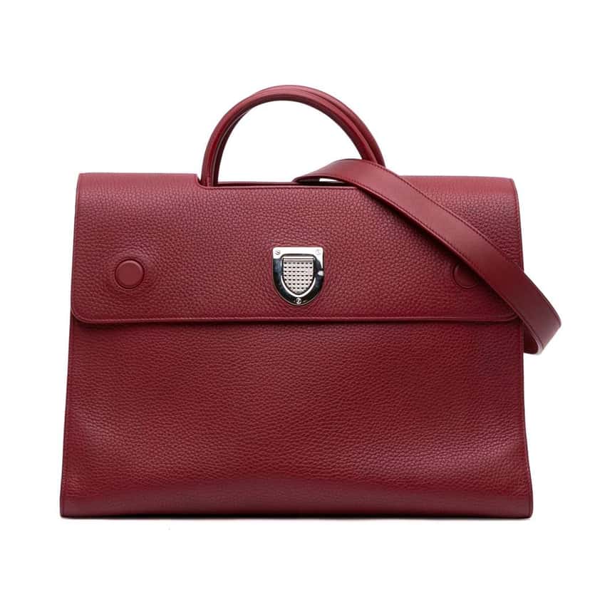 Dior Large Grained Calfskin Diorever Satchel Red Leather Good condition - Front View