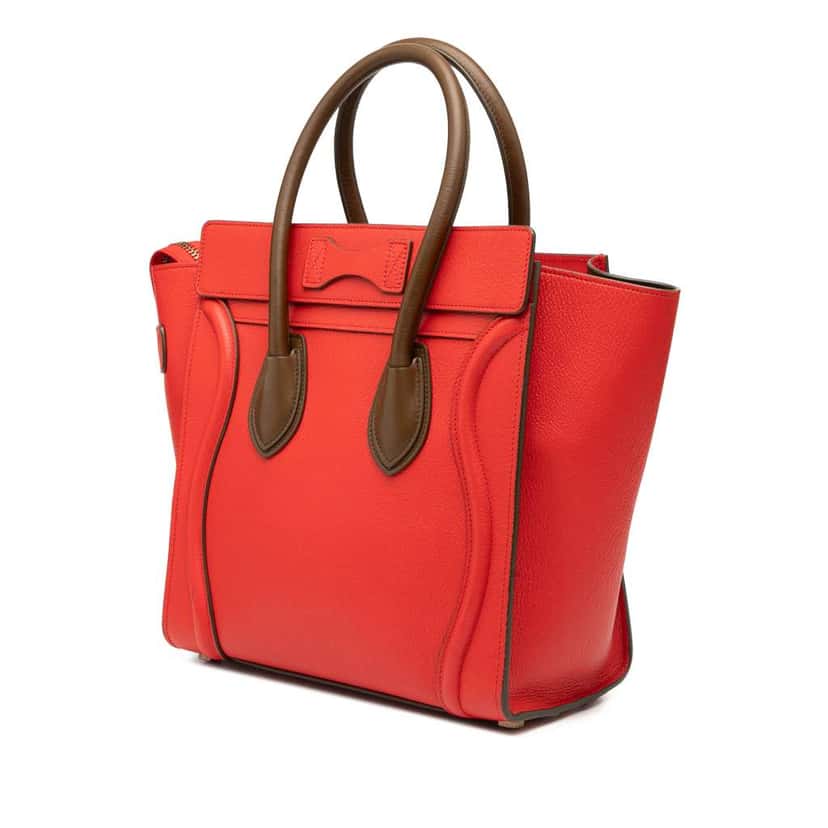 Celine Micro Bicolor Calfskin Luggage Tote Red Leather Good condition - Back View