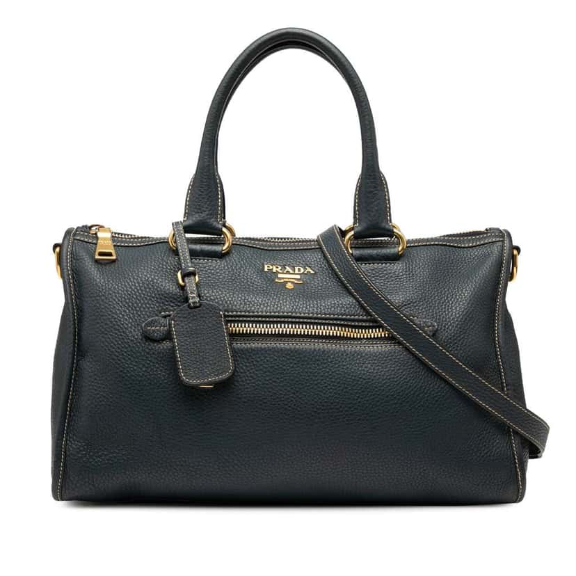 Prada Vitello Daino Zip Top Satchel Blue Leather Good condition - Front View
