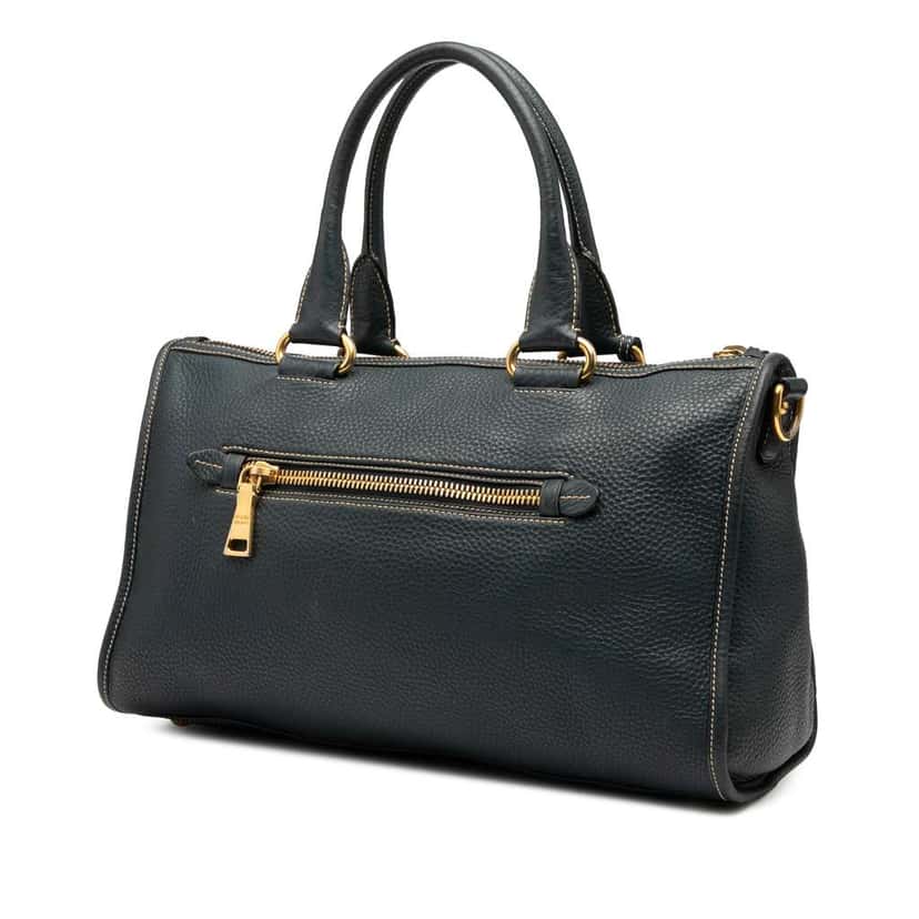 Prada Vitello Daino Zip Top Satchel Blue Leather Good condition - Back View