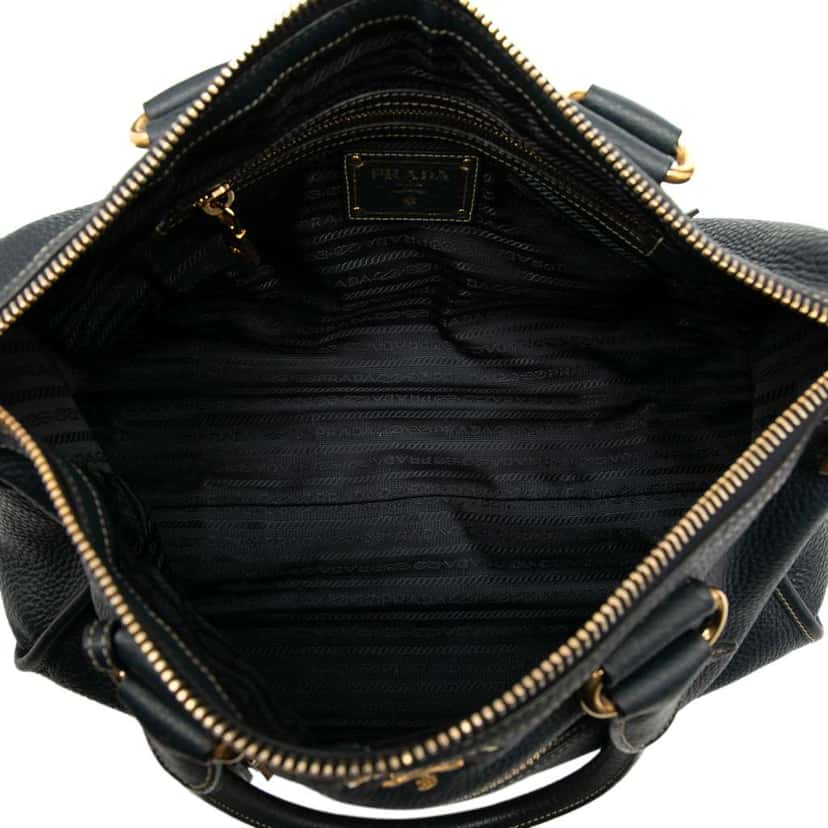 Prada Vitello Daino Zip Top Satchel Blue Leather Good condition - Model View