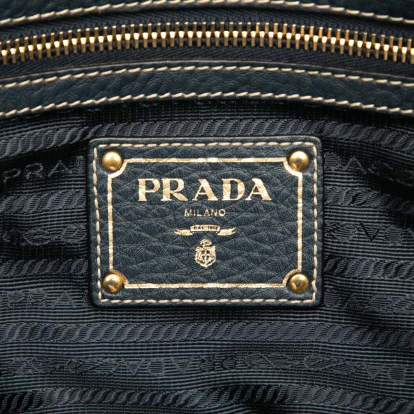 Prada Vitello Daino Zip Top Satchel Blue Leather Good condition - Box View