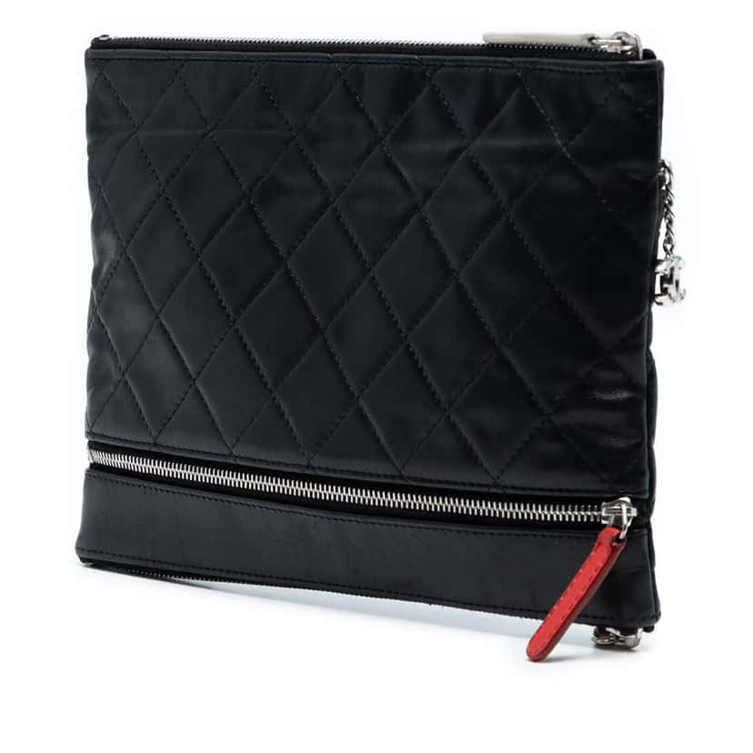 Chanel Small CC Quilted Lambskin Multi Zip Clutch Black Leather Good condition - Back View