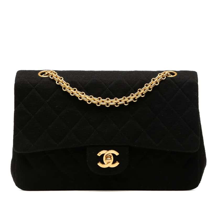 Chanel Medium Classic Jersey Double Flap Black Cotton Good condition - Front View