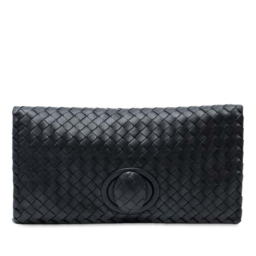 Bottega Veneta Nappa Intrecciato Turn Lock Clutch Black Leather Good condition - Front View