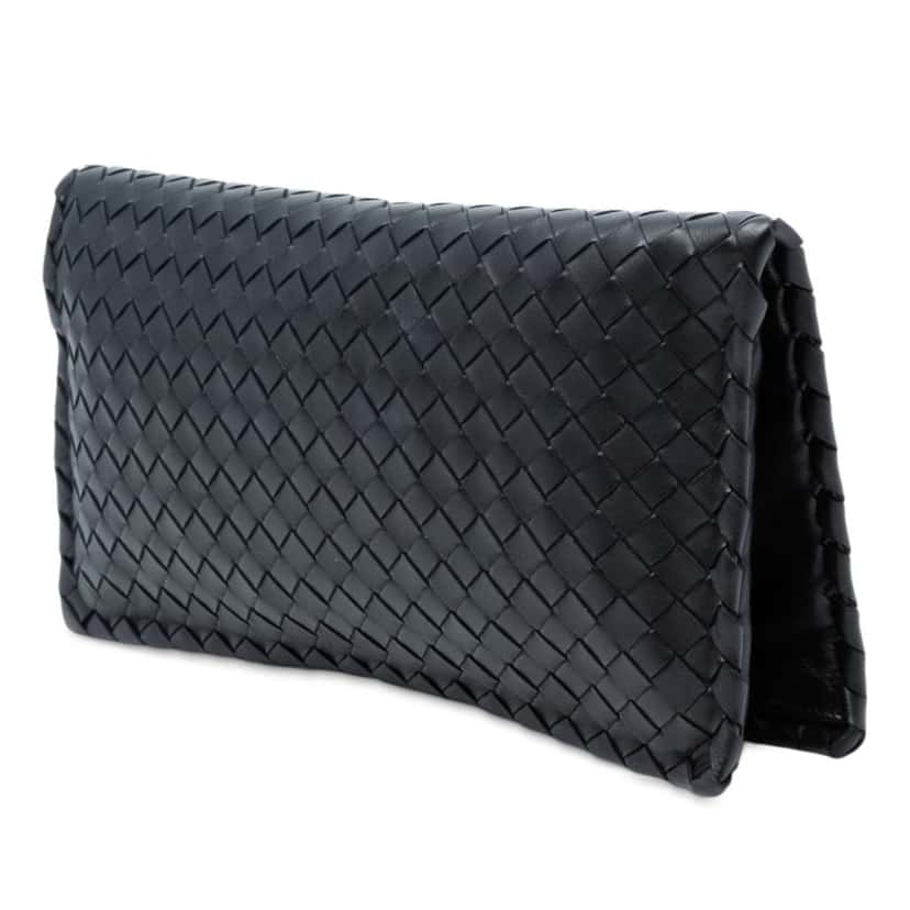 Bottega Veneta Nappa Intrecciato Turn Lock Clutch Black Leather Good condition - Back View