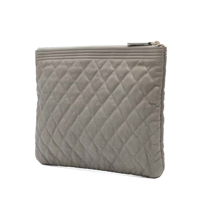 Chanel Medium Quilted Caviar Boy O Case Clutch Grey Leather Good condition - Back View
