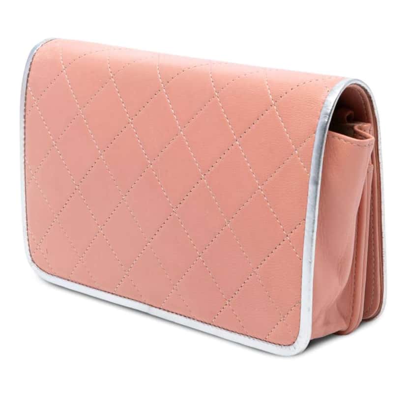 Chanel CC Quilted Bicolor Lambskin Wallet On Chain Pink Leather Very good condition - Back View