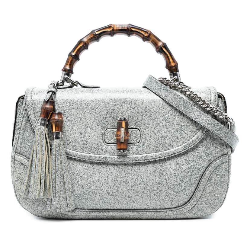 Gucci Large Speckled Leather New Bamboo Top Handle Bag Grey Leather Good condition - Front View