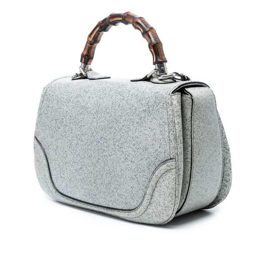 Gucci Large Speckled Leather New Bamboo Top Handle Bag Grey Leather Good condition - Back View