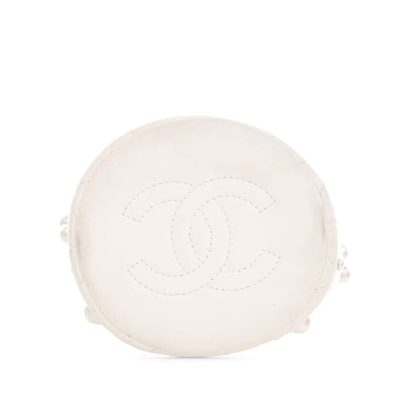 Chanel Mini Quilted Lambskin About Pearls Drawstring Bucket Bag White Leather Good condition - Inside View