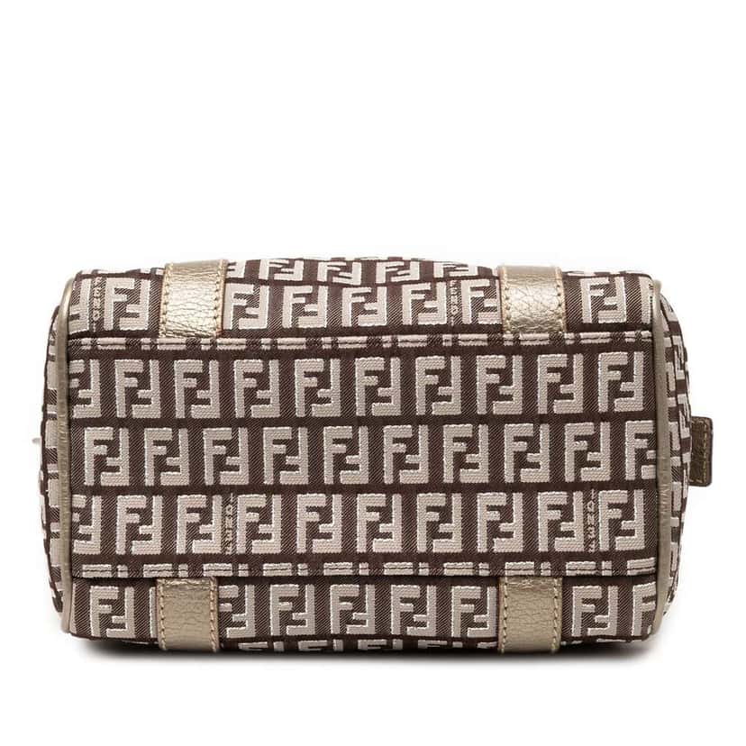 Fendi Mini Zucchino Canvas Forever Bauletto Boston Bag Brown Canvas Good condition - Inside View