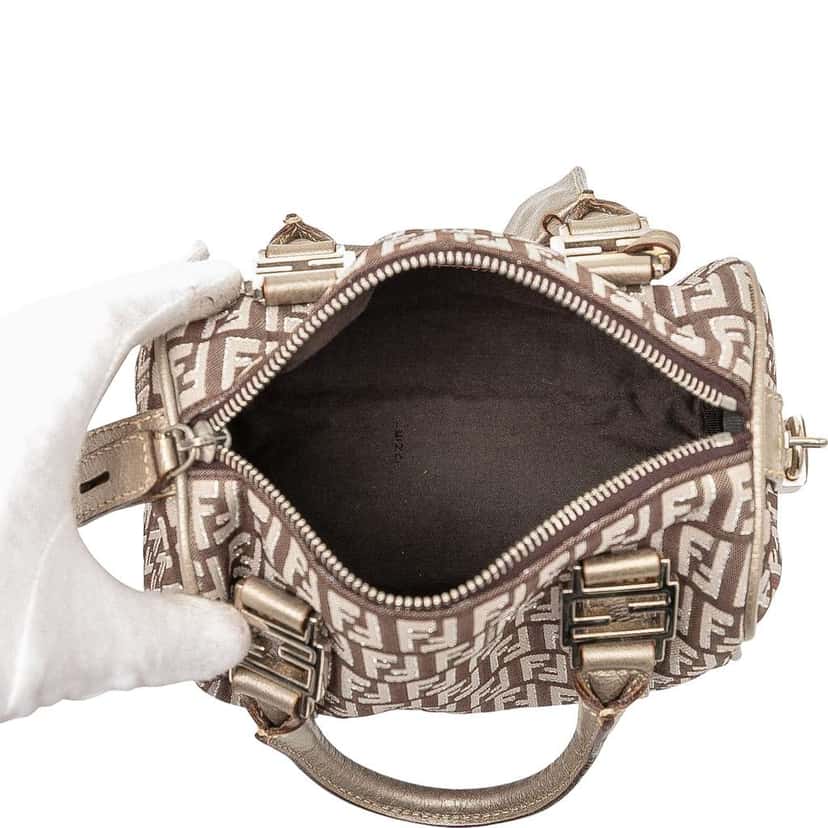 Fendi Mini Zucchino Canvas Forever Bauletto Boston Bag Brown Canvas Good condition - Model View