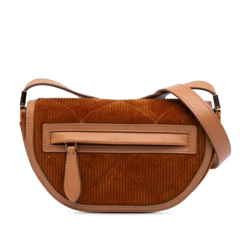 Burberry Micro Corduroy Olympia Shoulder Bag Brown Velvet Good condition - Front View