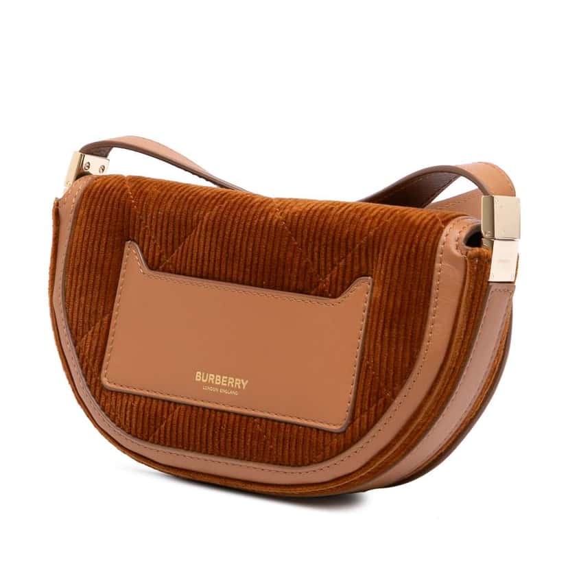 Burberry Micro Corduroy Olympia Shoulder Bag Brown Velvet Good condition - Back View