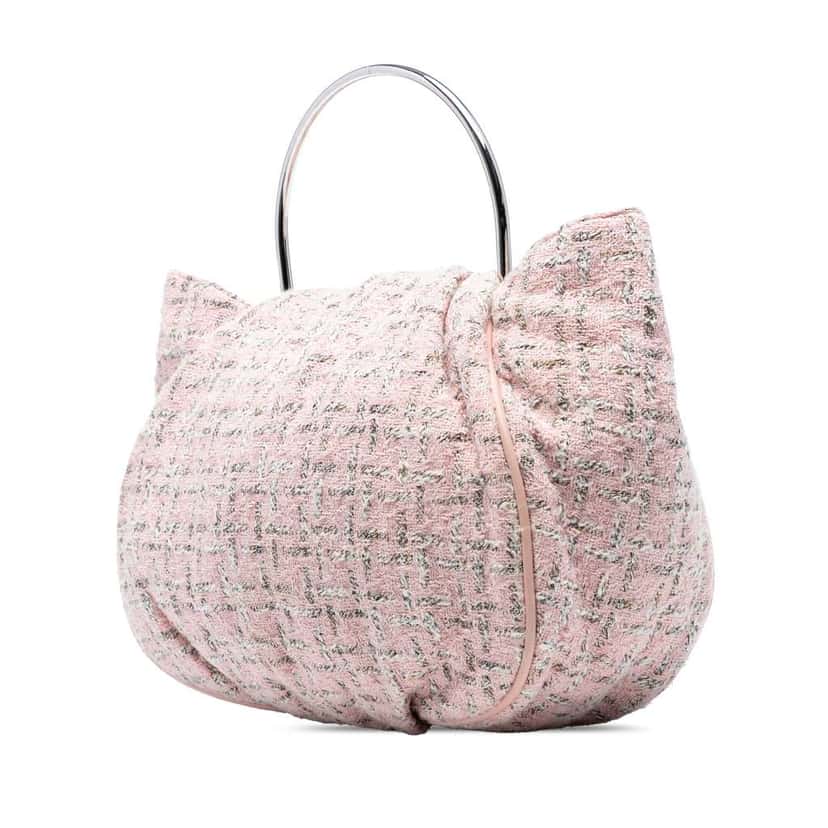 Chanel Tweed Boucle Knitting Top Handle Bag Pink Tweed Good condition - Back View