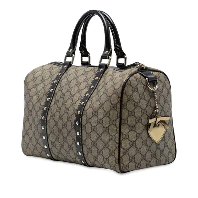 Gucci Medium GG Supreme Guccissima Heart Patches Joy Boston Bag Brown Canvas Good condition - Back View