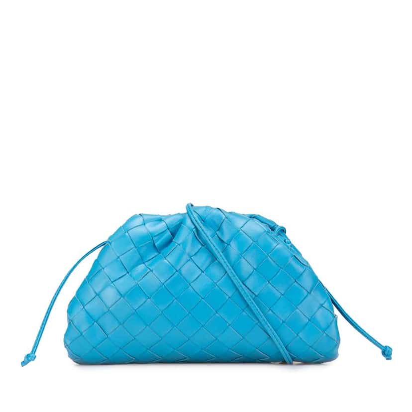 Bottega Veneta Nappa Intrecciato The Mini Pouch Crossbody Blue Leather Very good condition - Front View