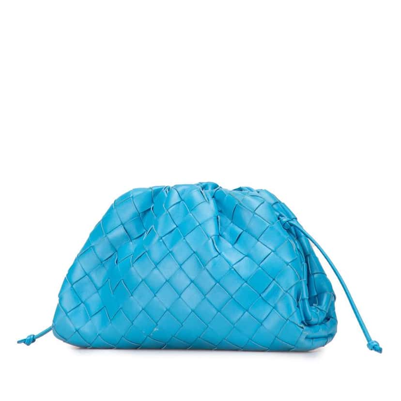 Bottega Veneta Nappa Intrecciato The Mini Pouch Crossbody Blue Leather Very good condition - Back View