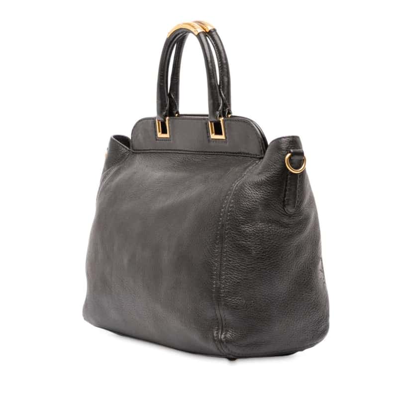 Prada Vitello Daino Frame Convertible Tote Black Leather Good condition - Back View