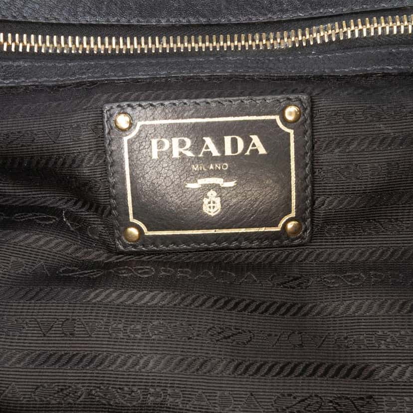 Prada Vitello Daino Frame Convertible Tote Black Leather Good condition - Box View
