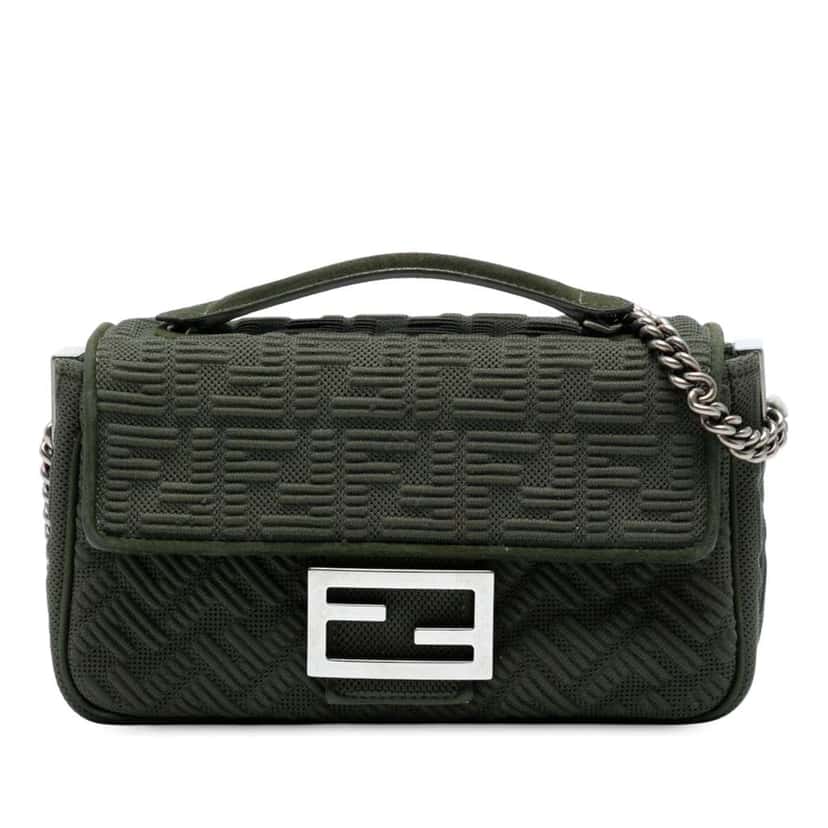 Fendi Zucca Embossed Technical Fabric Chain Midi Baguette Green Good condition - Front View