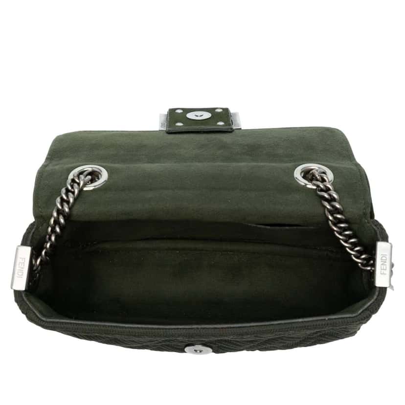 Fendi Zucca Embossed Technical Fabric Chain Midi Baguette Green Good condition - Model View