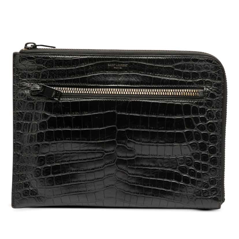 Saint Laurent Croc Embossed Leather Clutch Black Leather Very good condition - Front View