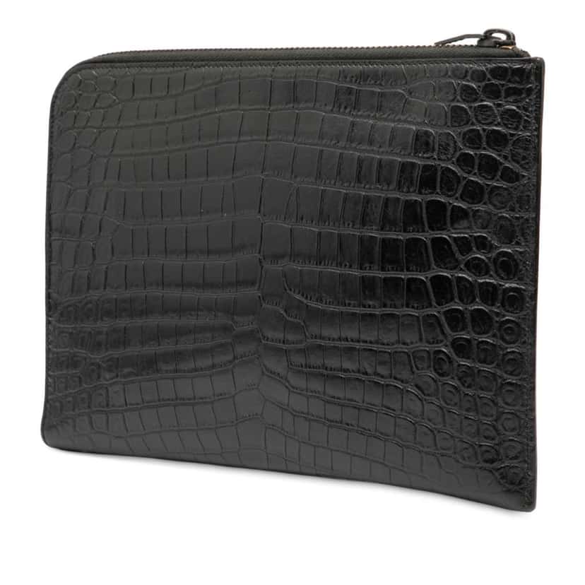 Saint Laurent Croc Embossed Leather Clutch Black Leather Very good condition - Back View