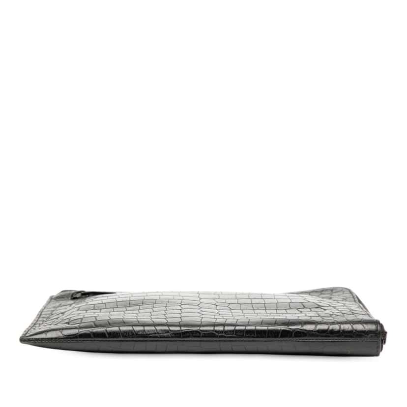 Saint Laurent Croc Embossed Leather Clutch Black Leather Very good condition - Inside View