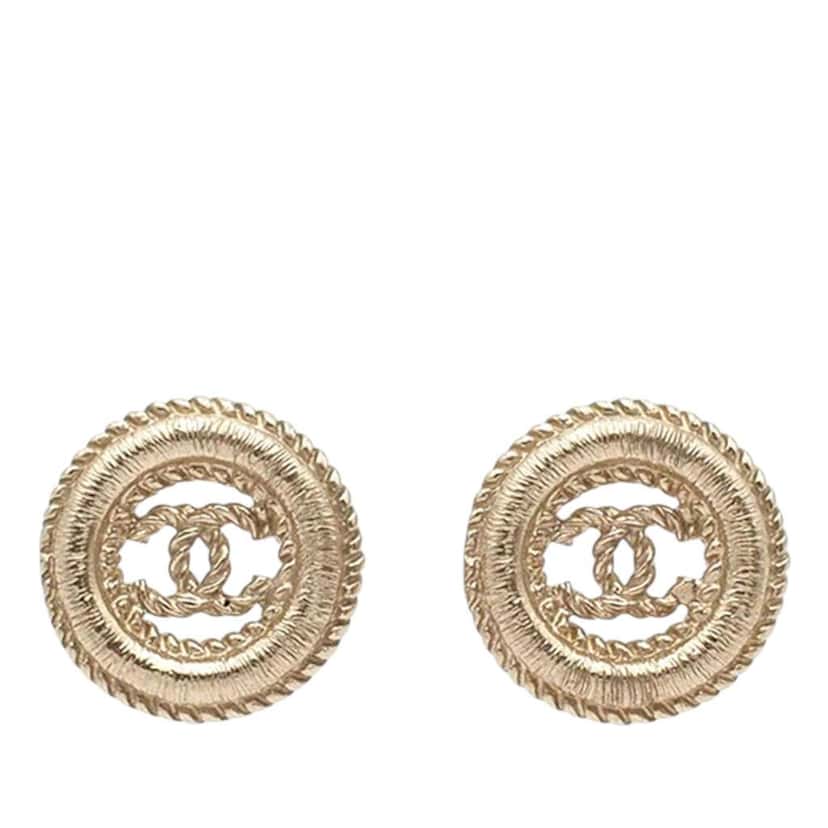 Chanel Gold Plated CC Twisted Round Push Back Earrings Gold Metal Good condition - Front View