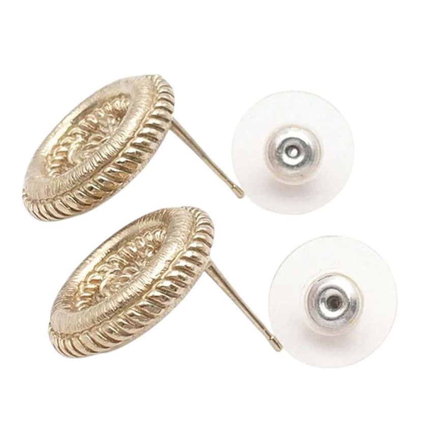 Chanel Gold Plated CC Twisted Round Push Back Earrings Gold Metal Good condition - Back View