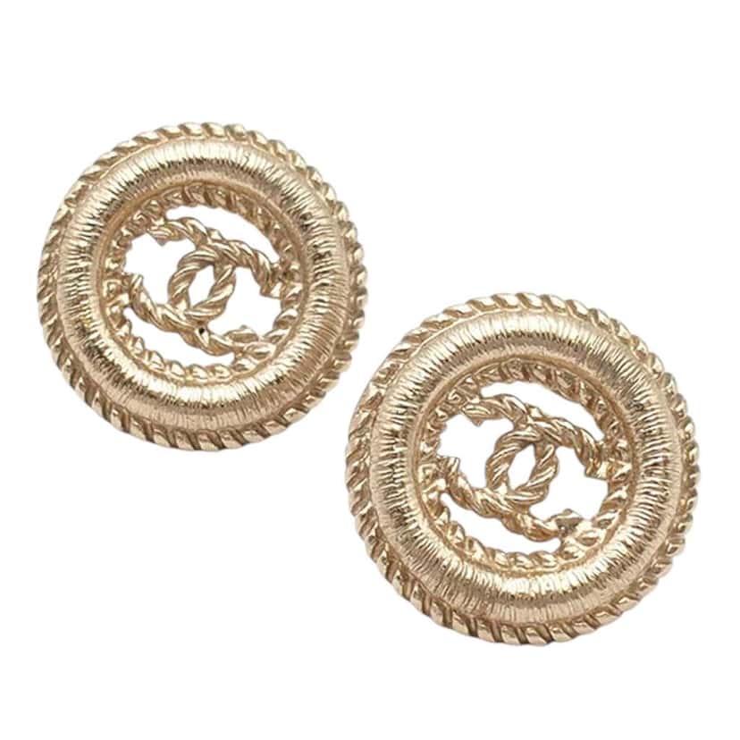 Chanel Gold Plated CC Twisted Round Push Back Earrings Gold Metal Good condition - Inside View