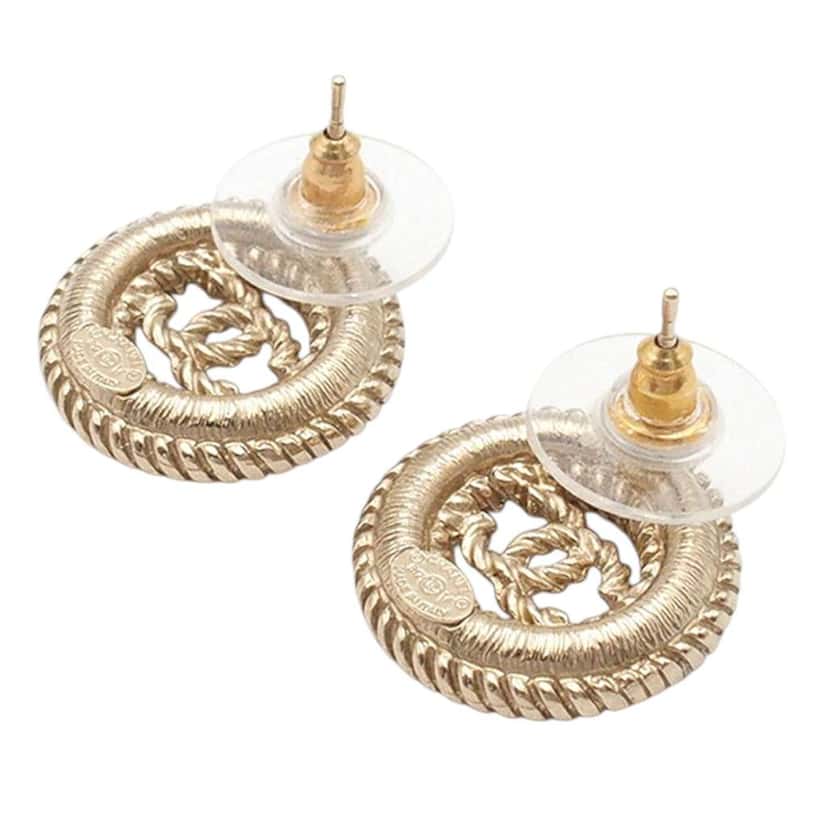 Chanel Gold Plated CC Twisted Round Push Back Earrings Gold Metal Good condition - Model View