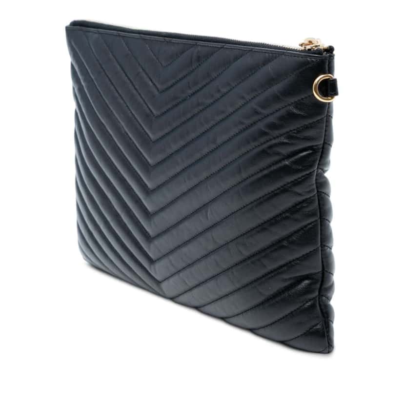 Saint Laurent Quilted Chevron Leather Monogram Document Holder Black Leather Good condition - Back View