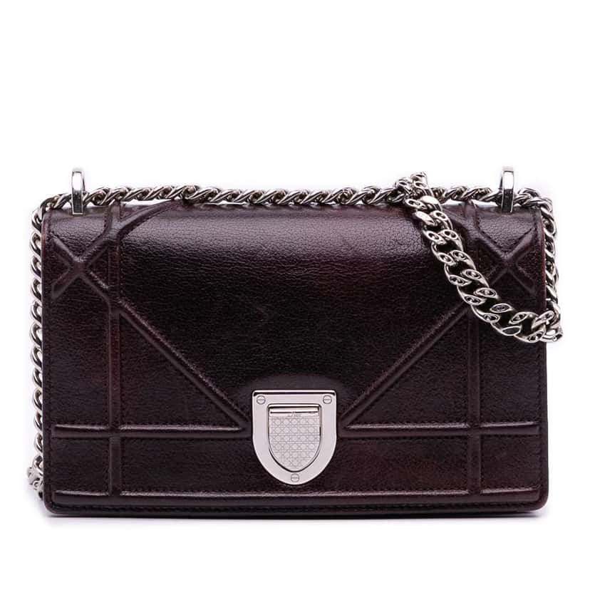 Dior Mini Grained Calfskin Diorama Flap Brown Leather Good condition - Front View