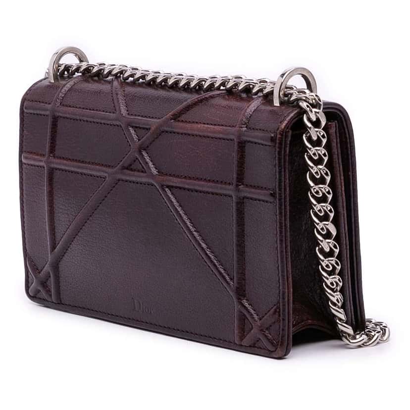 Dior Mini Grained Calfskin Diorama Flap Brown Leather Good condition - Back View