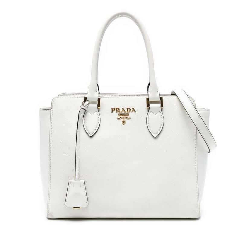 Prada Soft Calf Trimmed Saffiano Lux Open Convertible Tote White Leather Good condition - Front View