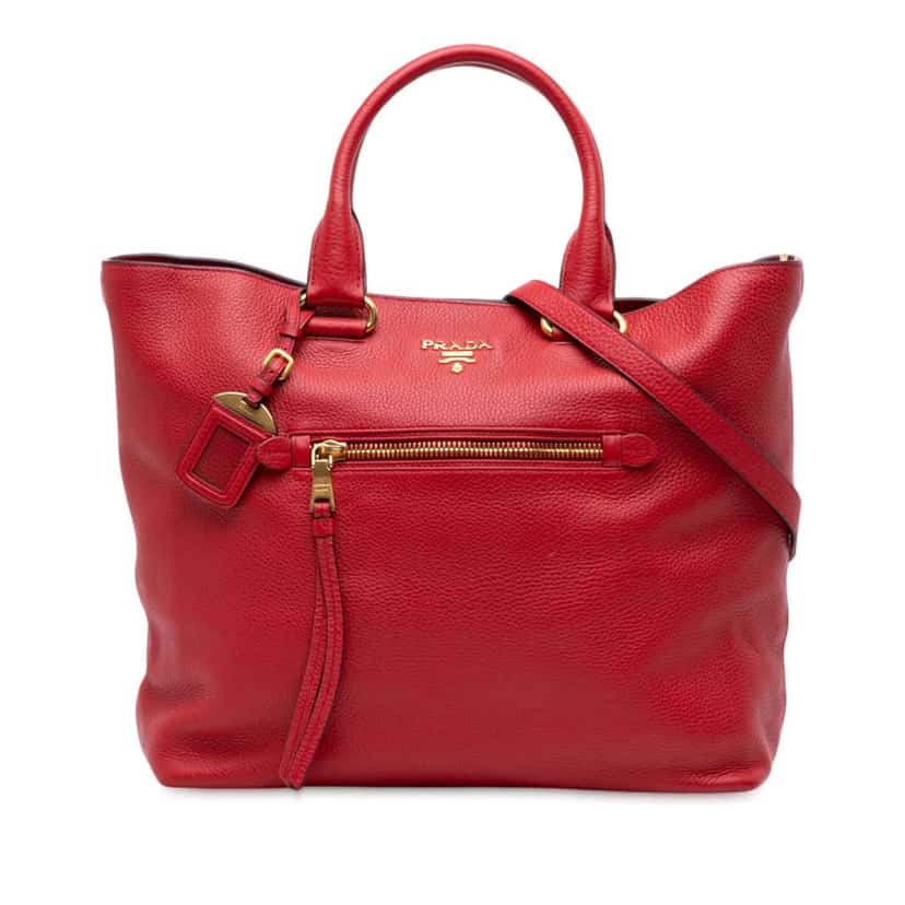Prada Vitello Daino Open Convertible Tote Red Leather Good condition - Front View