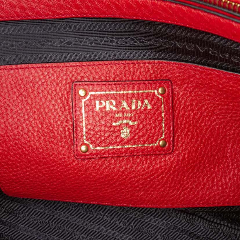 Prada Vitello Daino Open Convertible Tote Red Leather Good condition - Box View