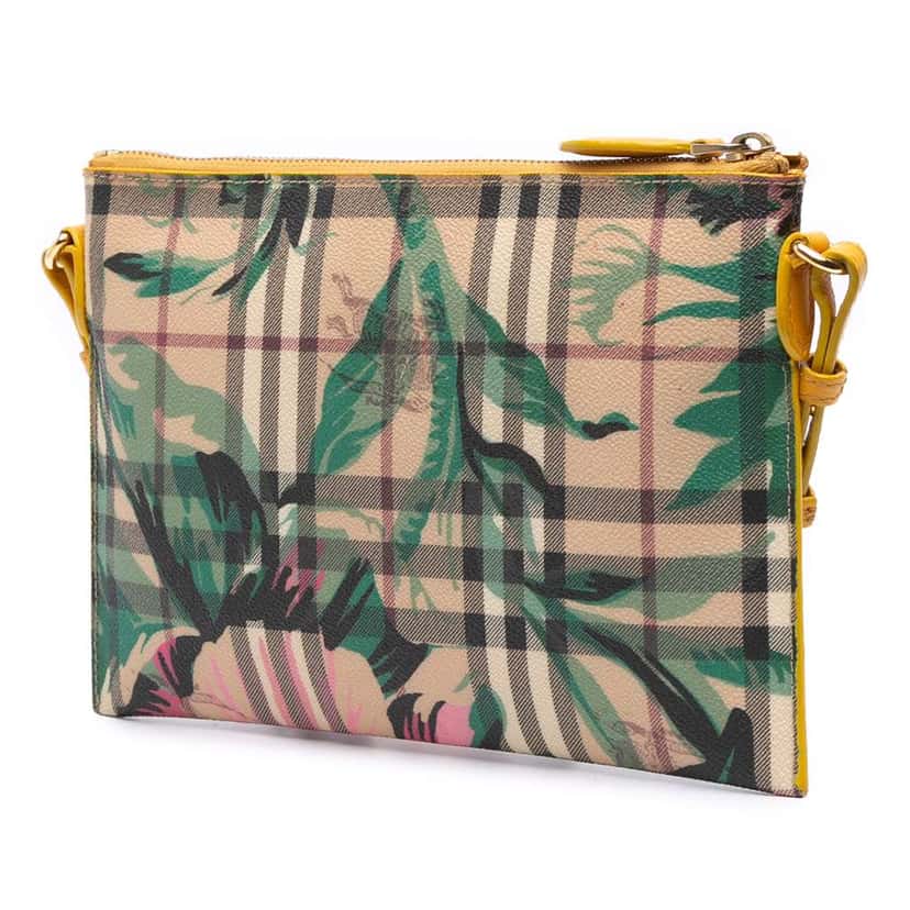 Burberry Haymarket Check Coated Canvas Floral Print Crossbody Brown Canvas Good condition - Back View