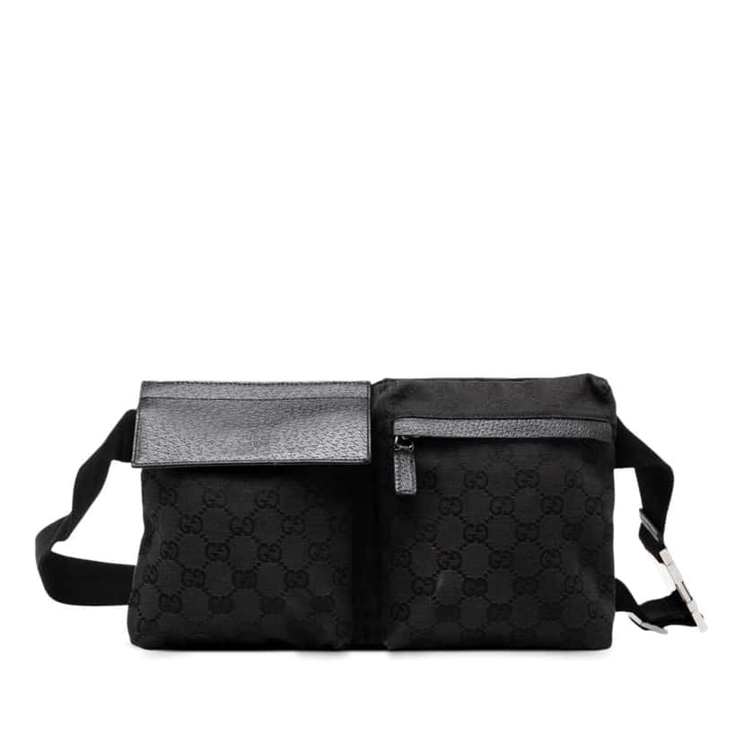 Gucci GG Canvas Double Pocket Belt Bag Black Canvas Good condition - Front View
