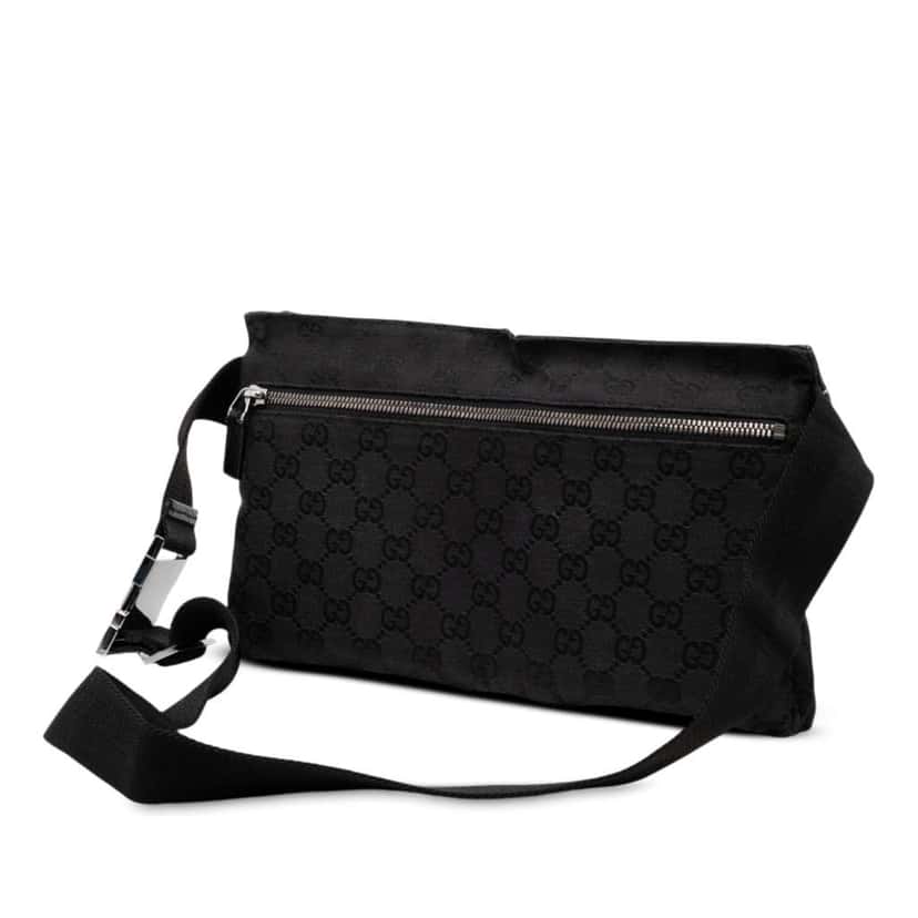 Gucci GG Canvas Double Pocket Belt Bag Black Canvas Good condition - Back View